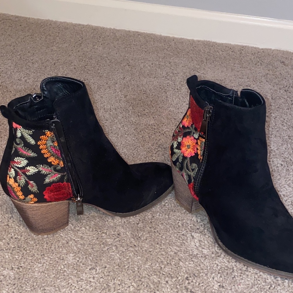 Embroidered booties.